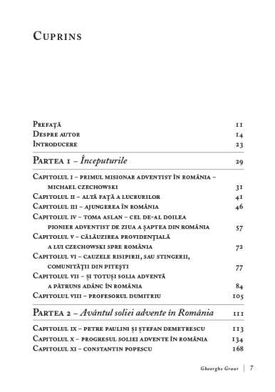 istoria bisericii adventiste din romania povestita de pastorul gheorghe graur cuprins1